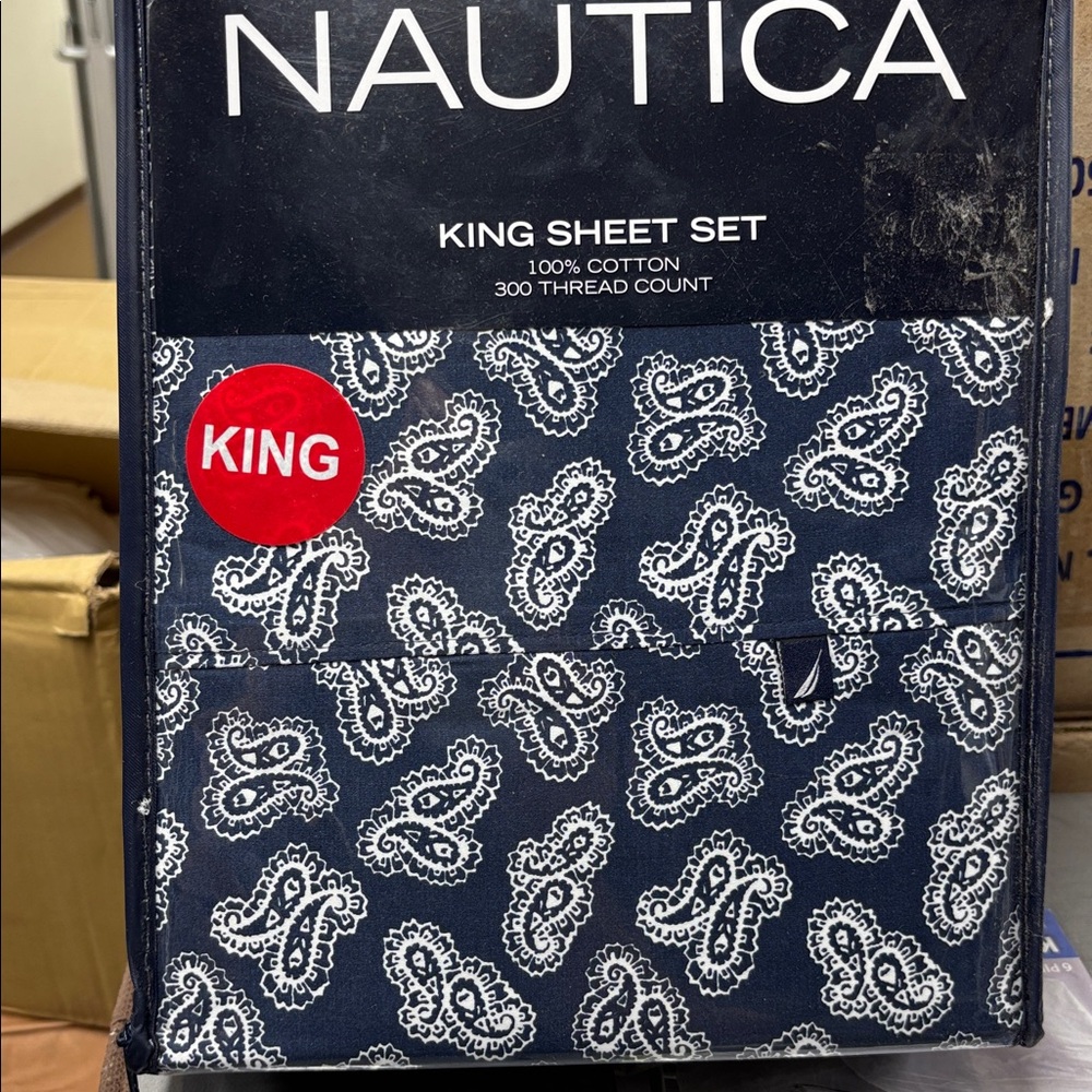 Nautica King Sheet Set in Blue and White Paisley